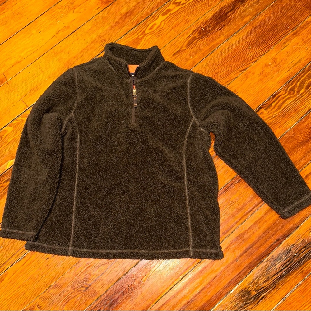 Lands End Chocolate Brown Boucle 3/4 Zip Fleece Top